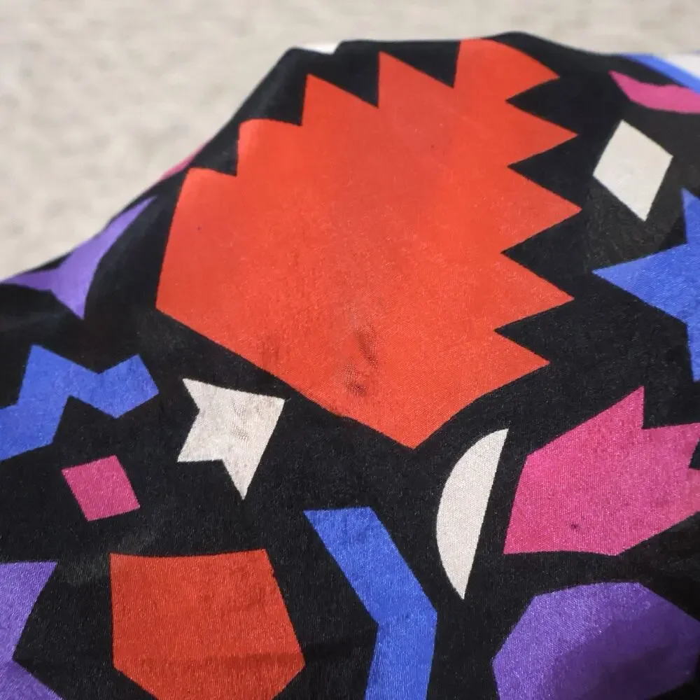 Vintage Collection XIIX Funky Blue Purple Print Silk Rectangle Scarf 80s